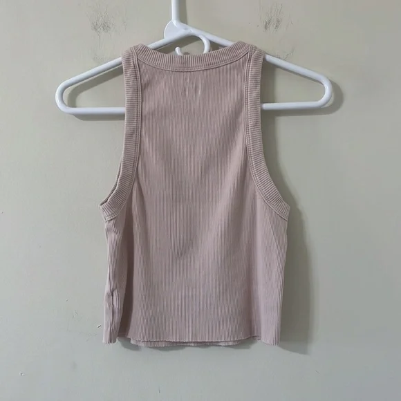 Aerie Blush Pink Halter Neck Ribbed Raw Hem Cropped Tank Top Size Medium - Picture 6 of 6